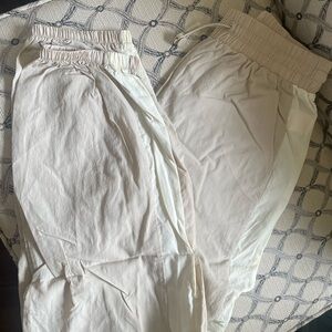 Cream Elastic Waist Pants